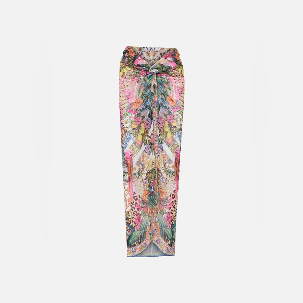 Camilla “Flowers of Neptune” sheer long twist front boho swim coverup skirt M - Picture 5 of 10